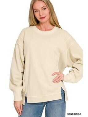 Zenana Pigment Dye Exposed-seam Fleece Sweatshirt